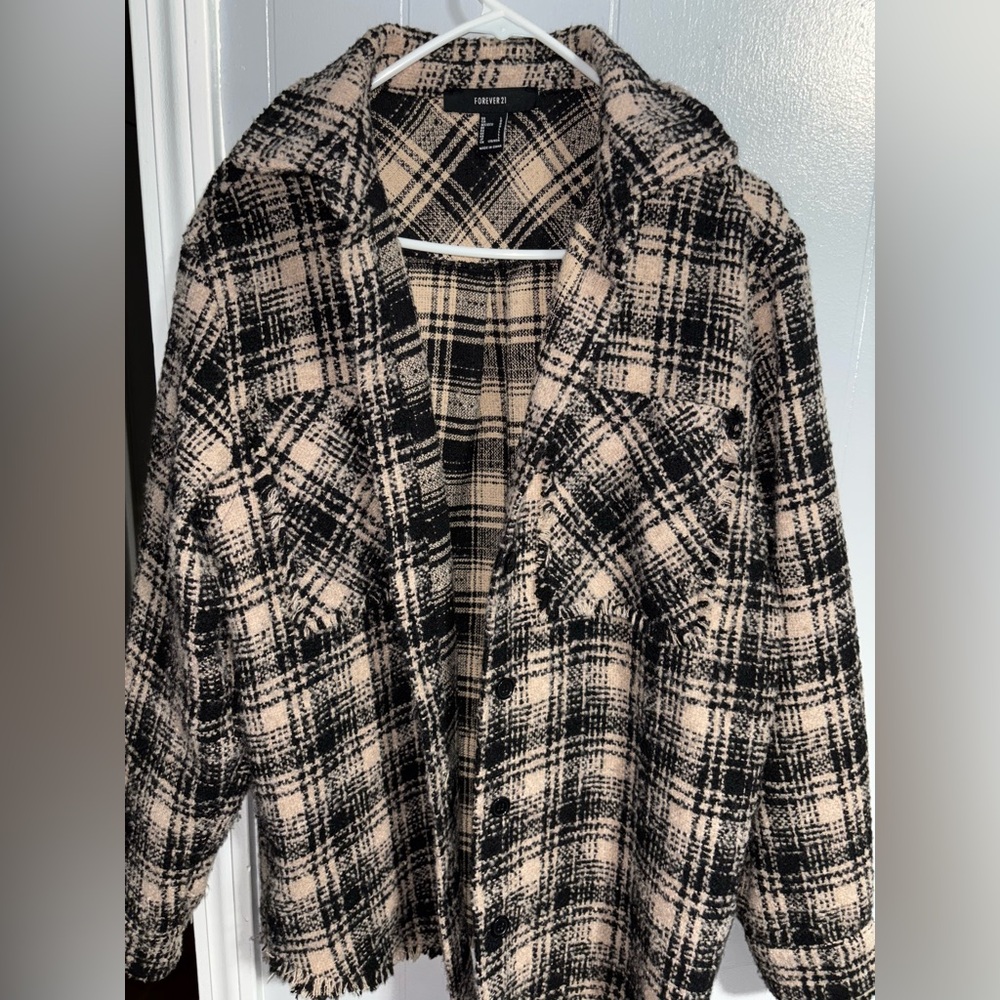 Forever 21 Black and Cream Plaid Jacket